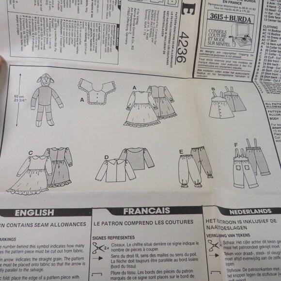 Burda 4236 Sewing Pattern Sheep Lamb Doll with Clothes UNCUT - Picture 3 of 7